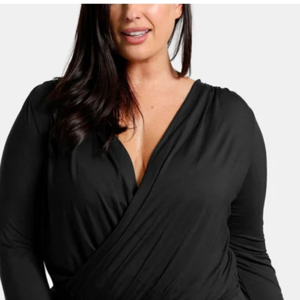 Shapellx Built In Shapeware Black Silk Soft Wrap Top